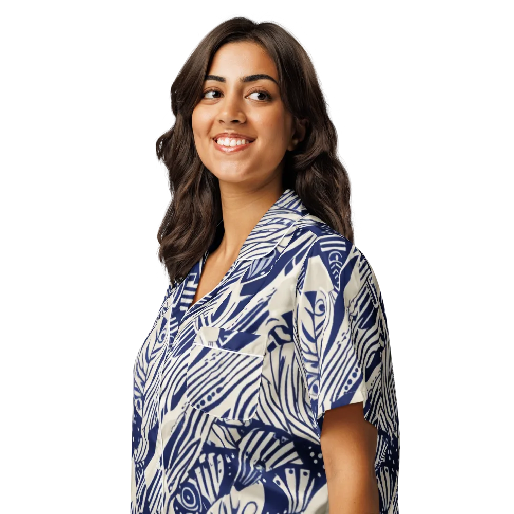Indigo Jungle on Women's Short Sleeve Pajama Top — Left Front