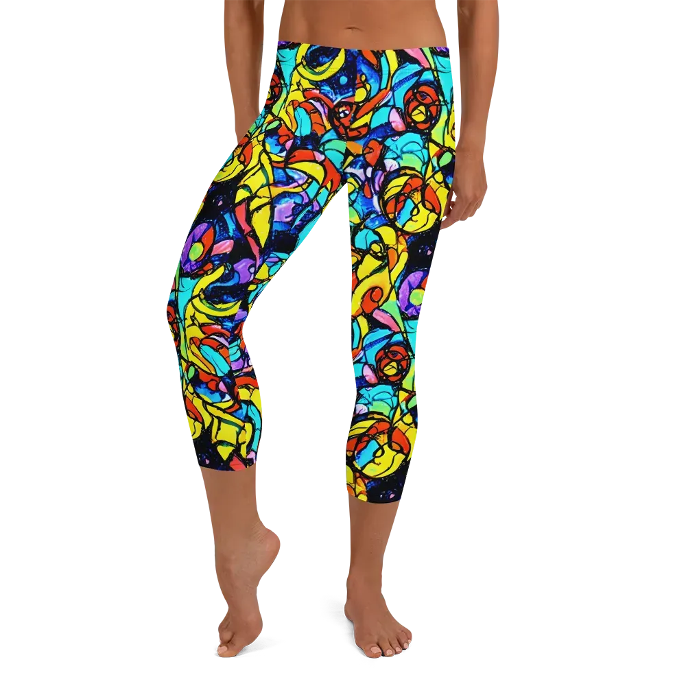 Stained Glass Fever on Capri Leggings — Front