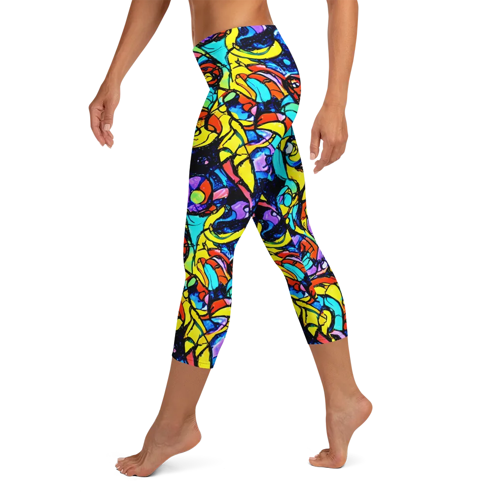 Stained Glass Fever on Capri Leggings — Left