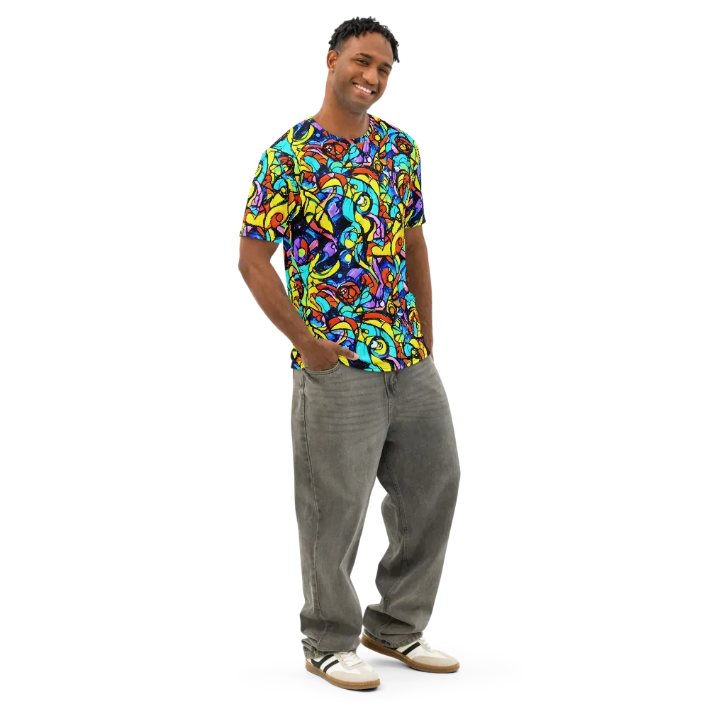 Stained Glass Fever on Men's Cotton Crew Neck T-Shirt — Right Front