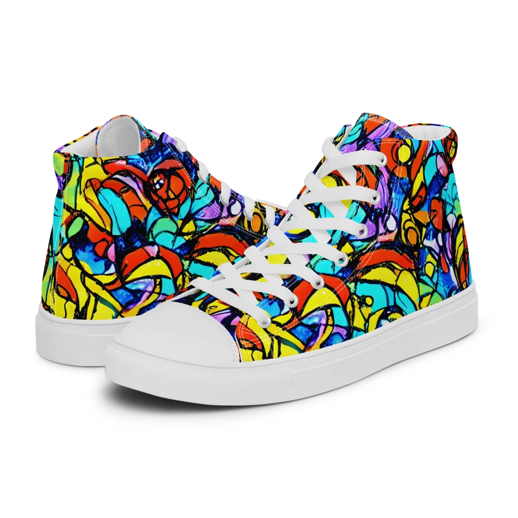 Stained Glass Fever on Men's High Top Canvas Shoes — Left