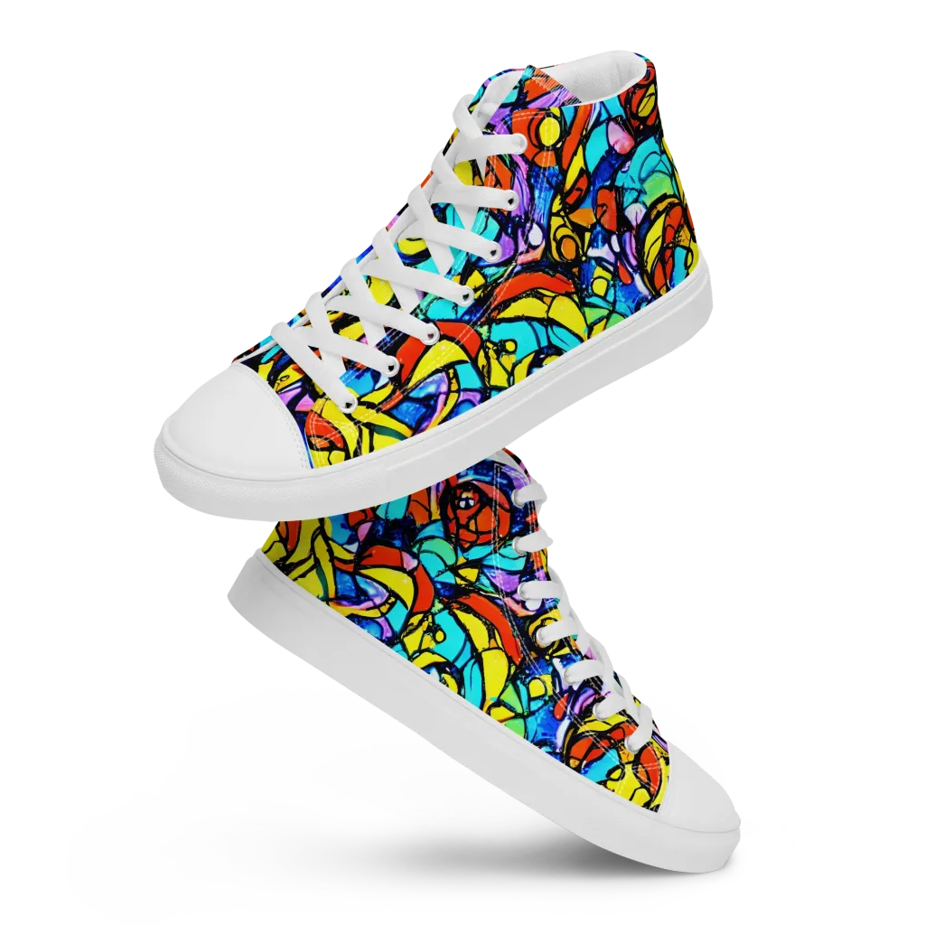 Stained Glass Fever on Men's High Top Canvas Shoes — Front