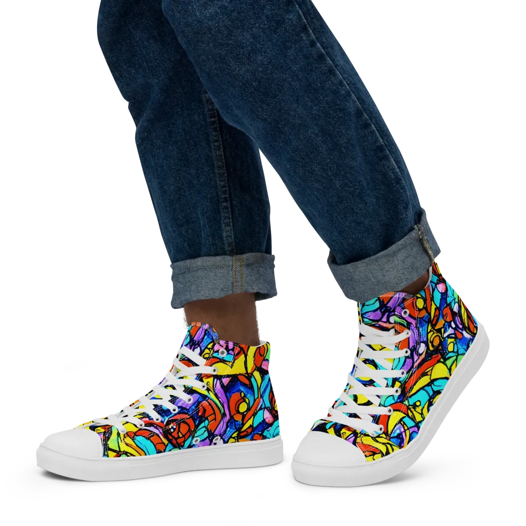 Stained Glass Fever on Men's High Top Canvas Shoes — Left