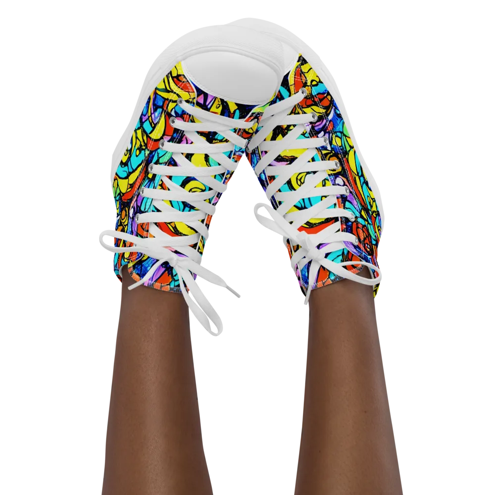Stained Glass Fever on Women's High Top Canvas Shoes — Front