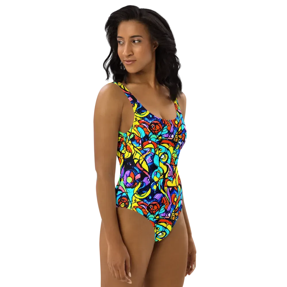 Stained Glass Fever on One-Piece Swimsuit — Right