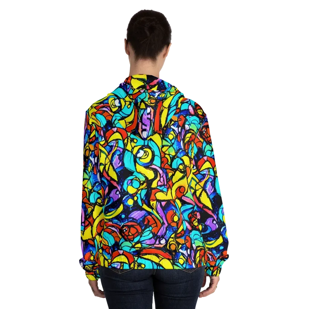Stained Glass Fever on Women's Full-Zip Hoodie — Back On Person