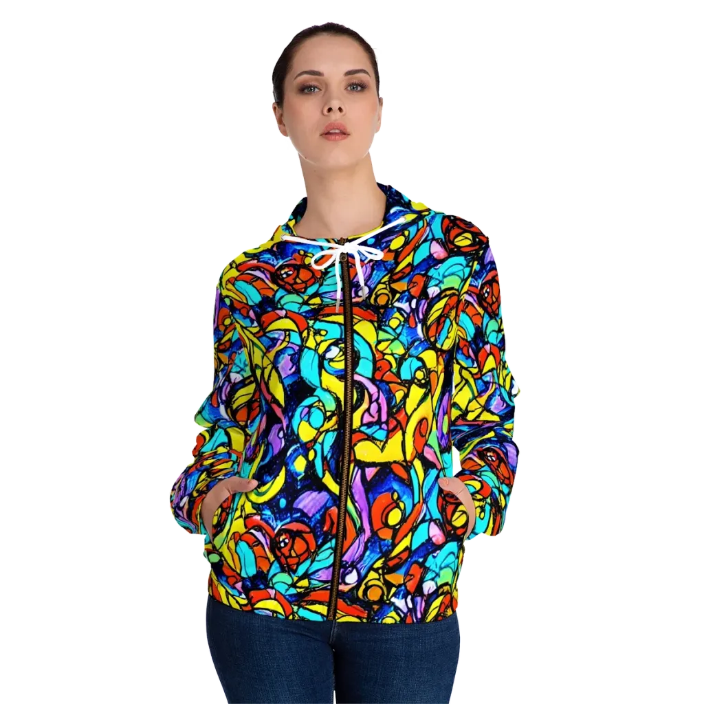 Stained Glass Fever on Women's Full-Zip Hoodie — Front On Person