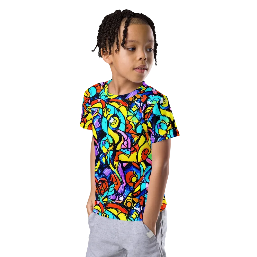 Stained Glass Fever on Kids Crew Neck T-Shirt — Left Front