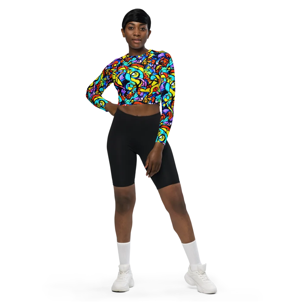 Stained Glass Fever on Long Sleeve Crop Top — Front