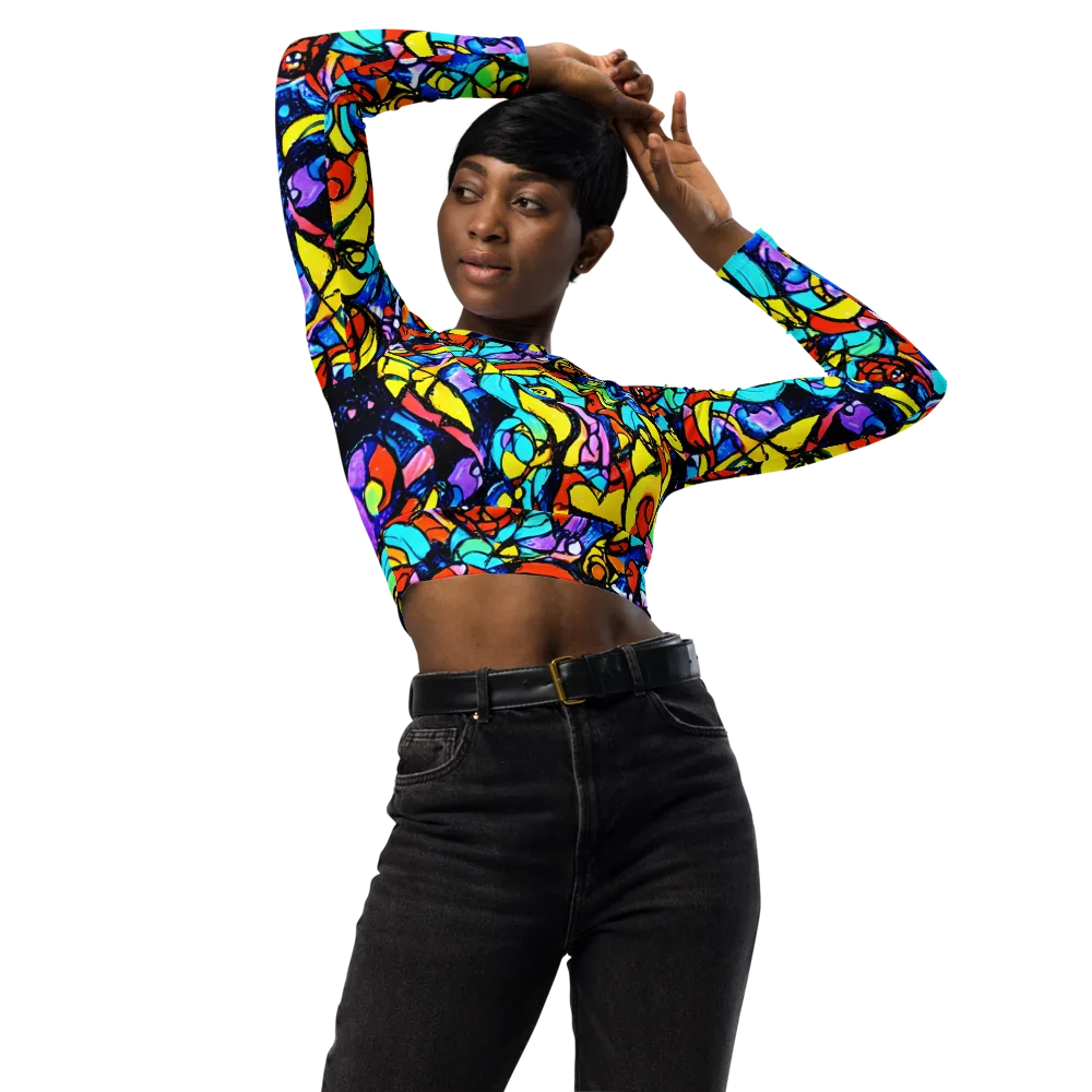 Stained Glass Fever on Long Sleeve Crop Top — Front