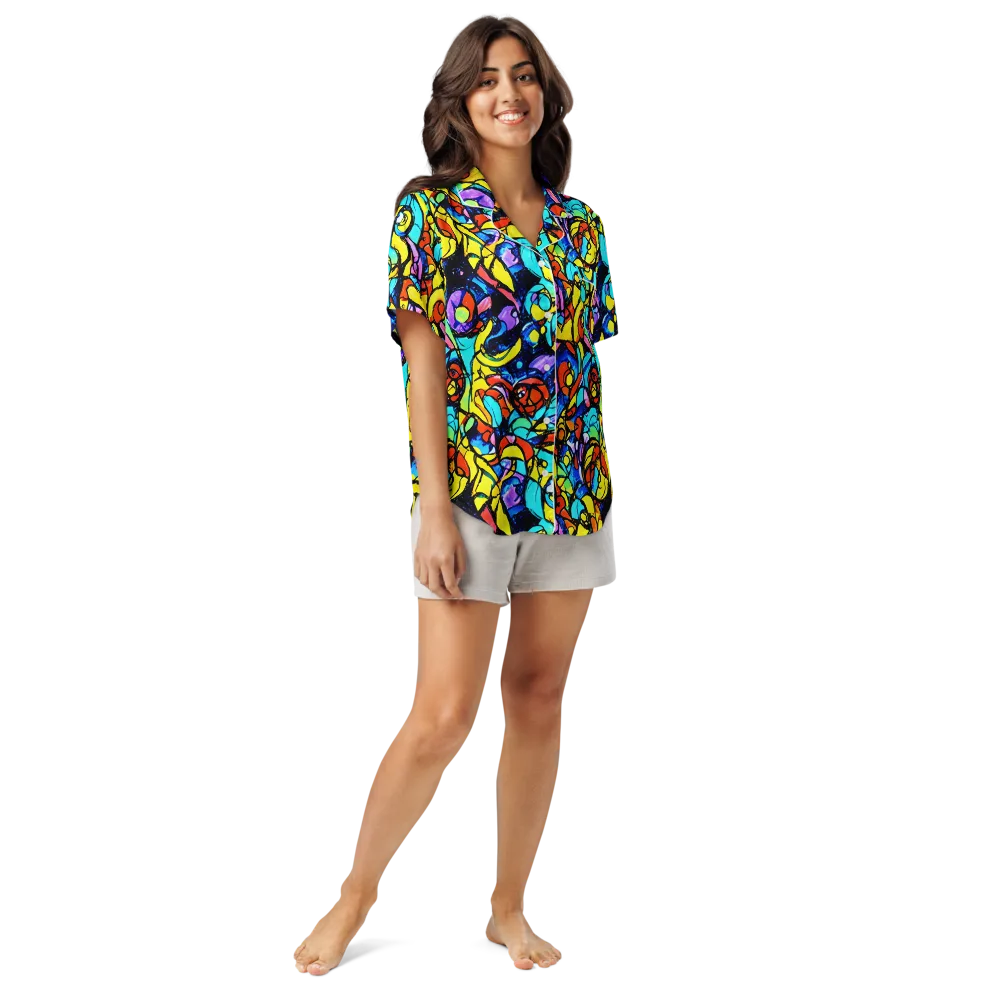 Stained Glass Fever on Women's Short Sleeve Pajama Top — Front