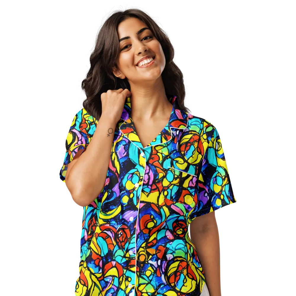Stained Glass Fever on Women's Short Sleeve Pajama Top — Front