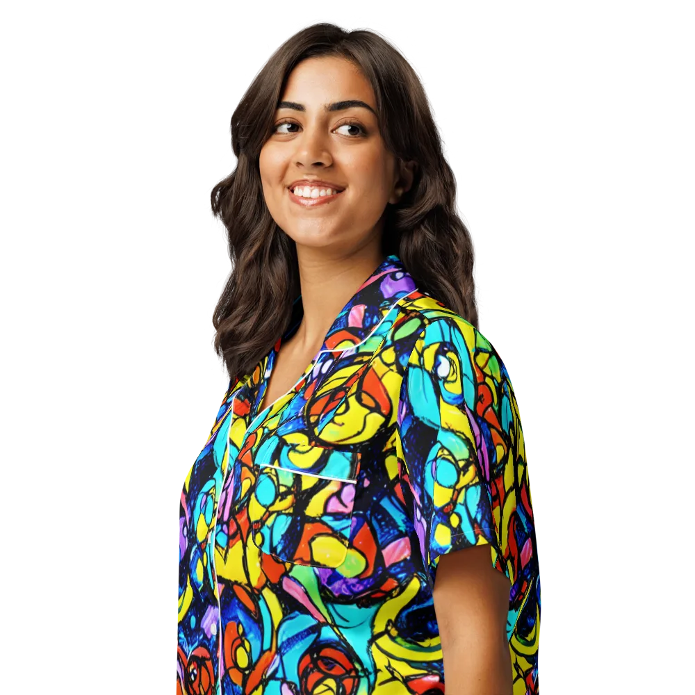 Stained Glass Fever on Women's Short Sleeve Pajama Top — Left Front