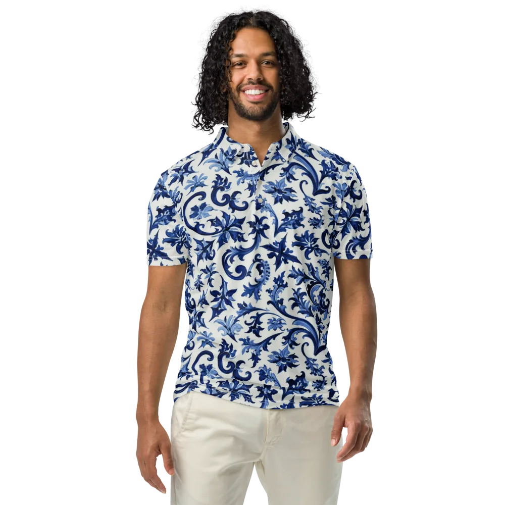 Indigo Filigree on Men's Slim Fit Polo Shirt — Front