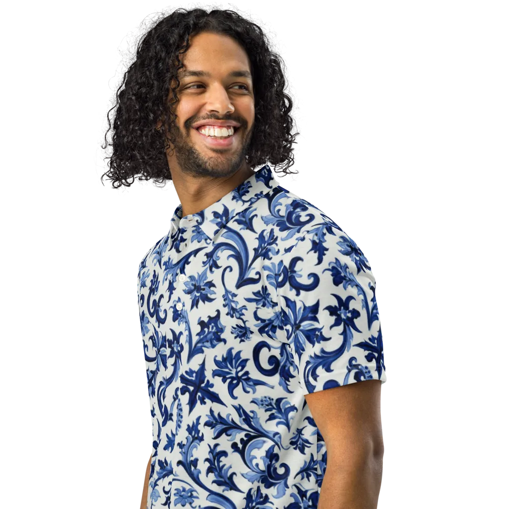 Indigo Filigree on Men's Slim Fit Polo Shirt — Left Front