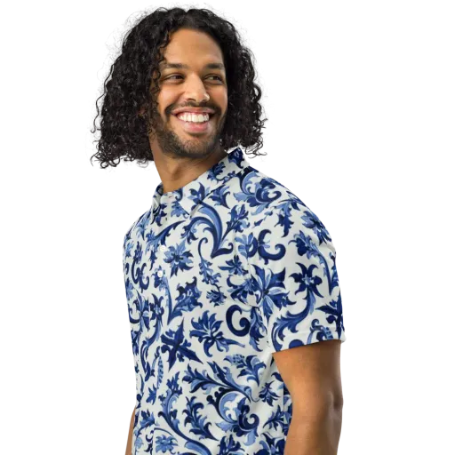 Indigo Filigree on a Men's Slim Fit Polo Shirt
