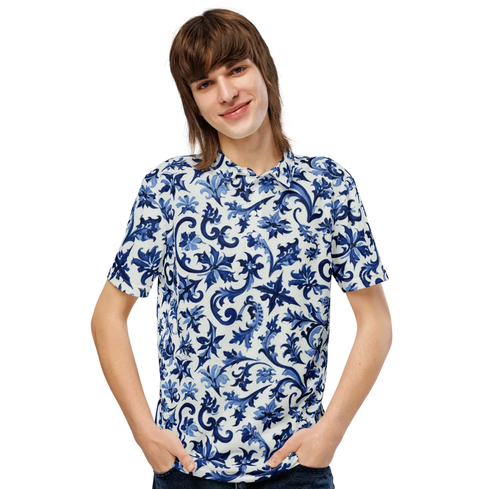 Indigo Filigree on Men's Slim Fit Polo Shirt — Front