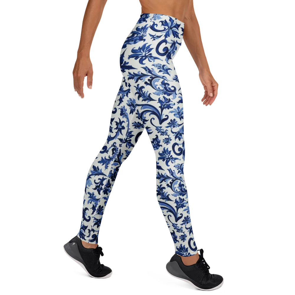 Indigo Filigree on Yoga Leggings — Right