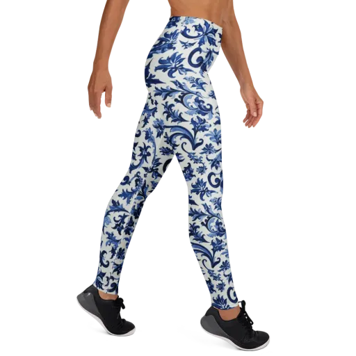 Indigo Filigree on a Yoga Leggings