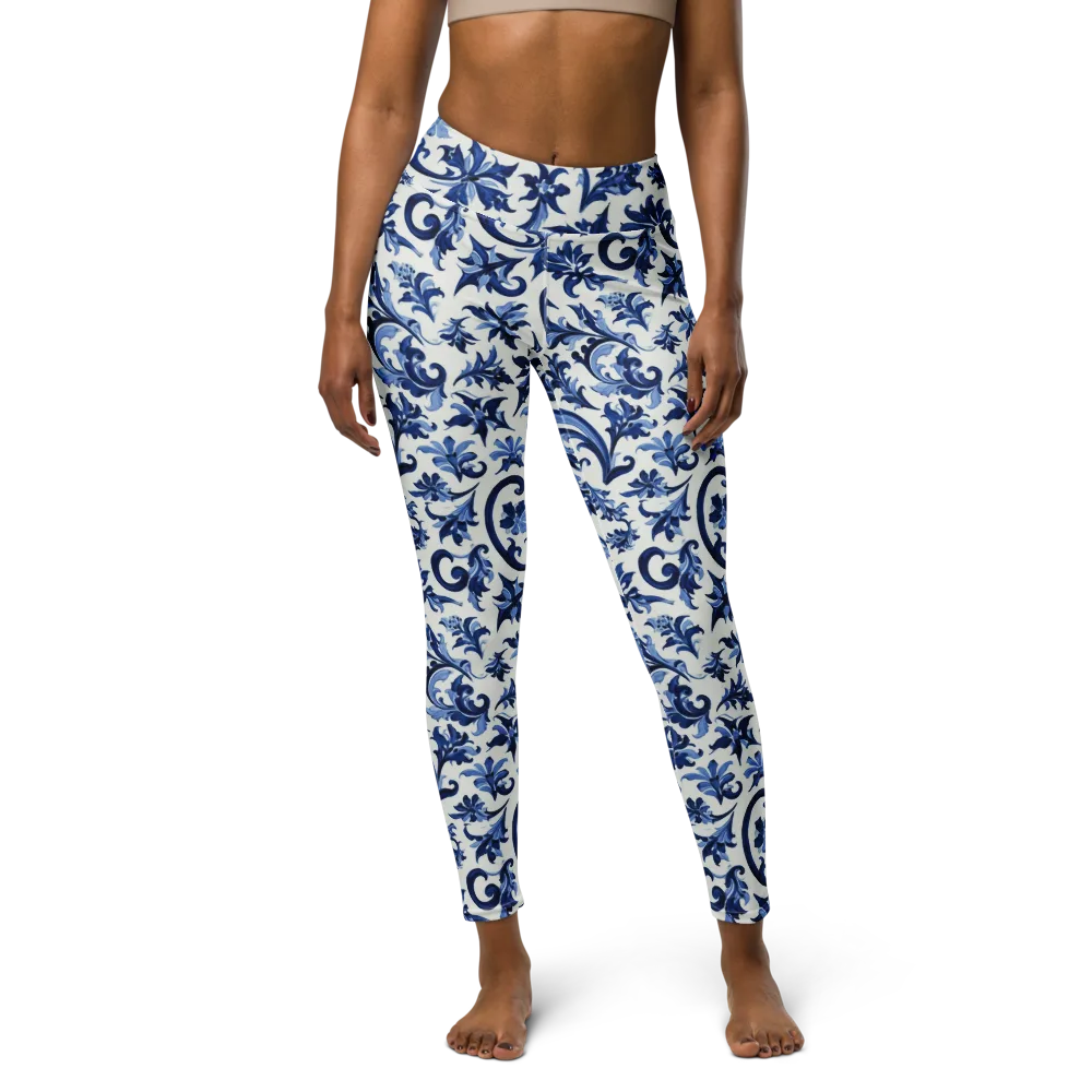 Indigo Filigree on Yoga Leggings — Front