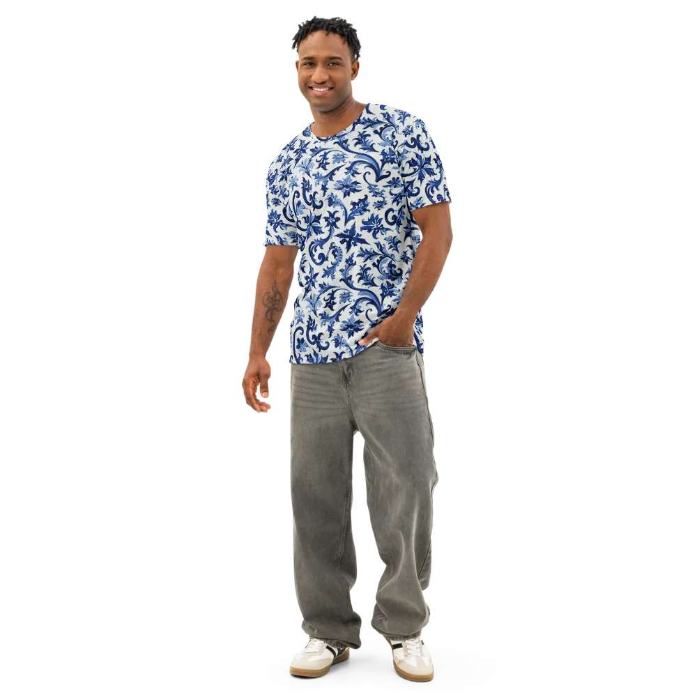 Indigo Filigree on Men's Cotton Crew Neck T-Shirt — Front