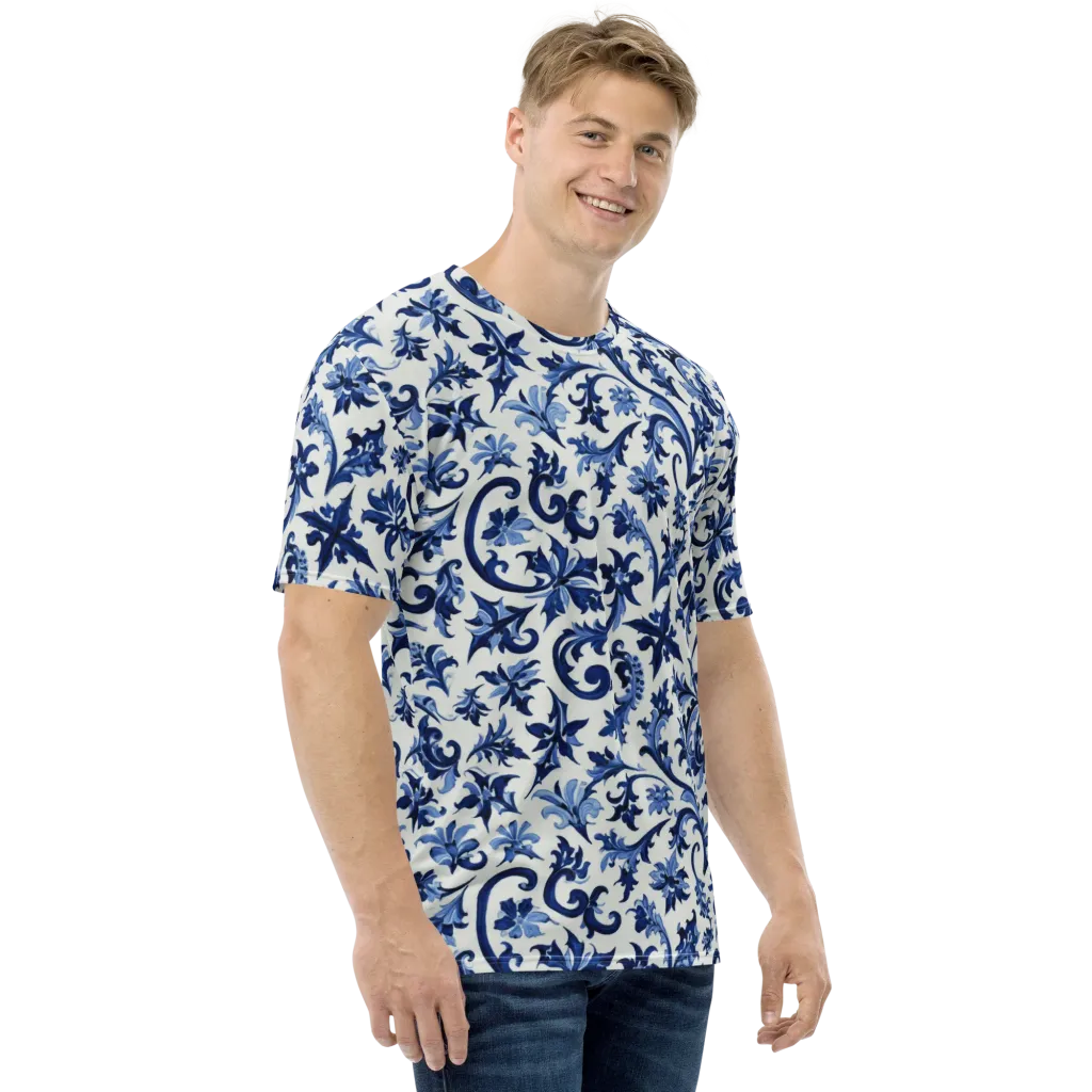 Indigo Filigree on Men's Crew Neck T-Shirt — Right