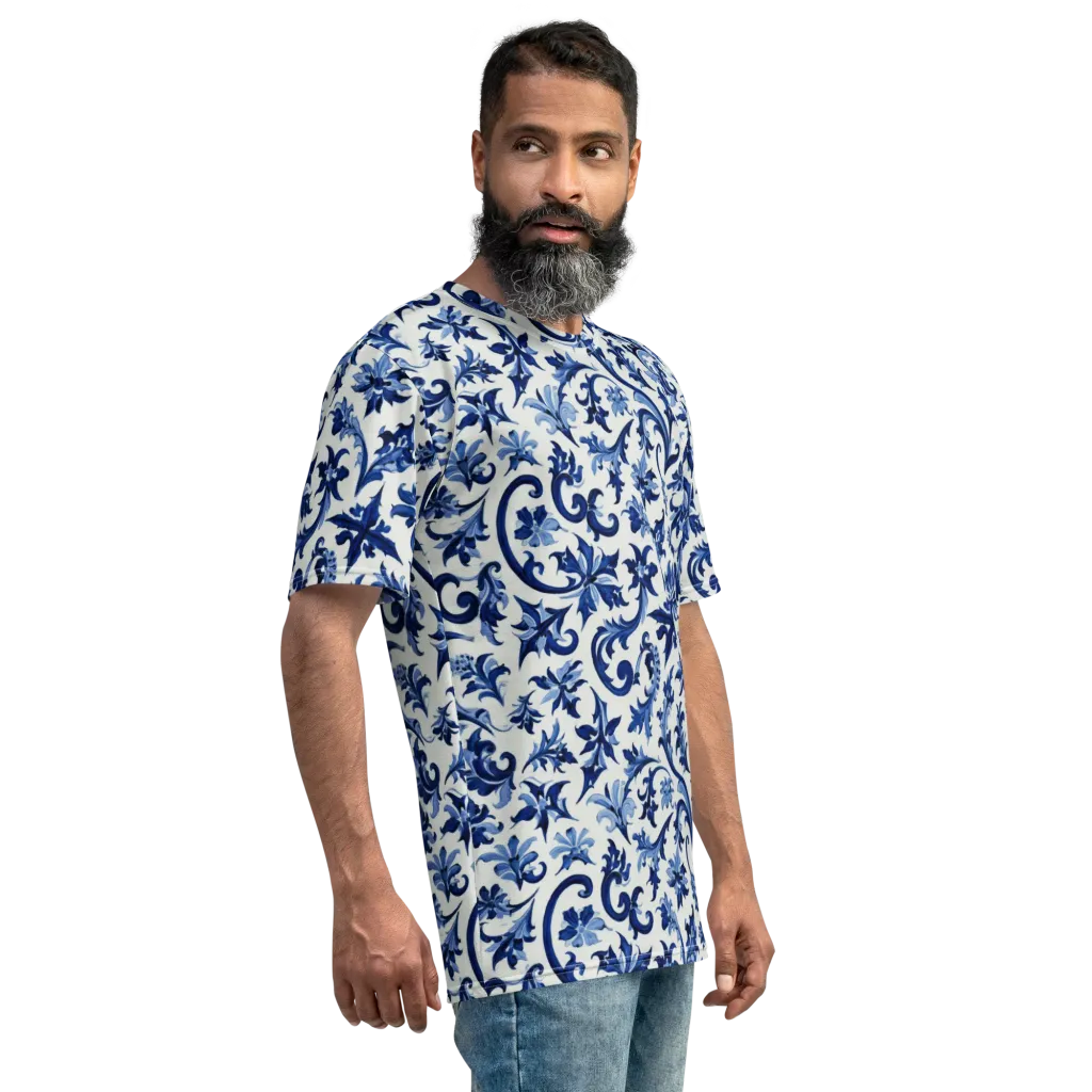 Indigo Filigree on Men's Crew Neck T-Shirt — Right