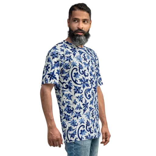 Indigo Filigree on a Men's Crew Neck T-Shirt