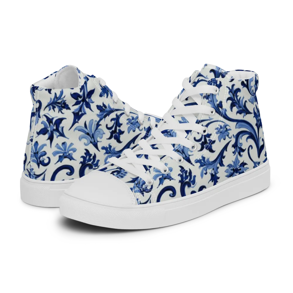 Indigo Filigree on Men's High Top Canvas Shoes — Left