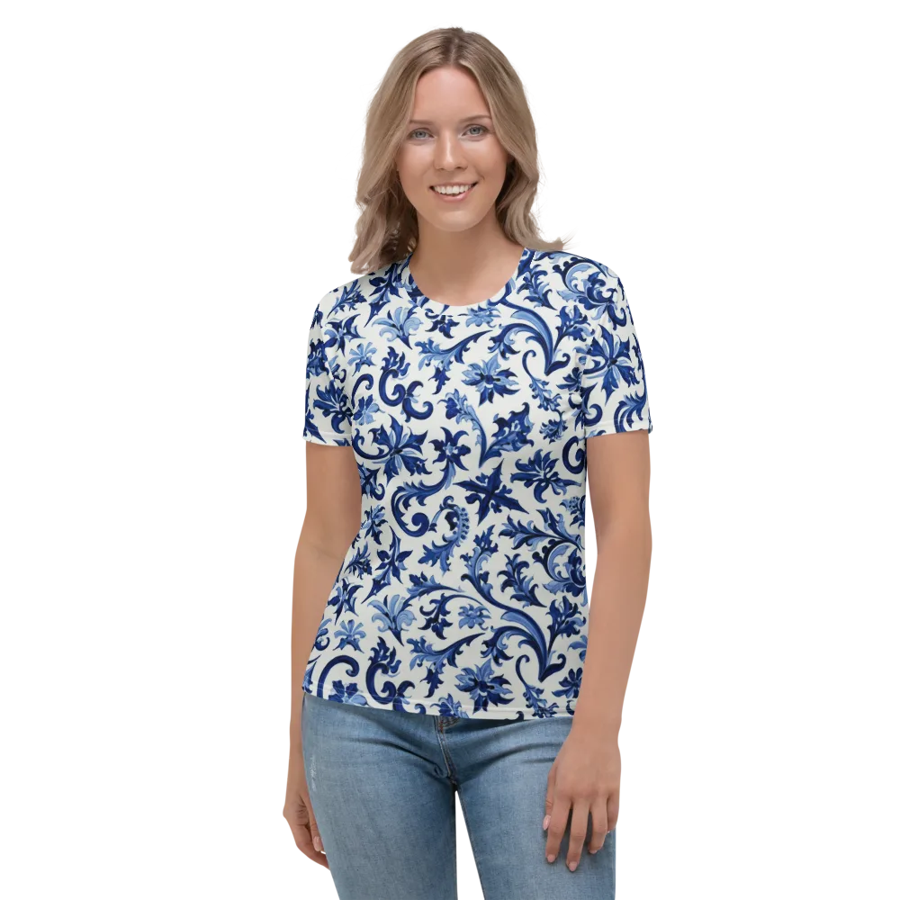 Indigo Filigree on Women's Crew Neck T-Shirt — Front