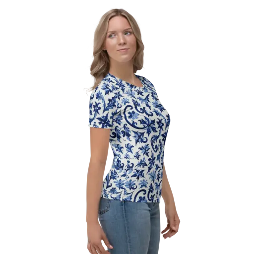 Indigo Filigree on a Women's Crew Neck T-Shirt