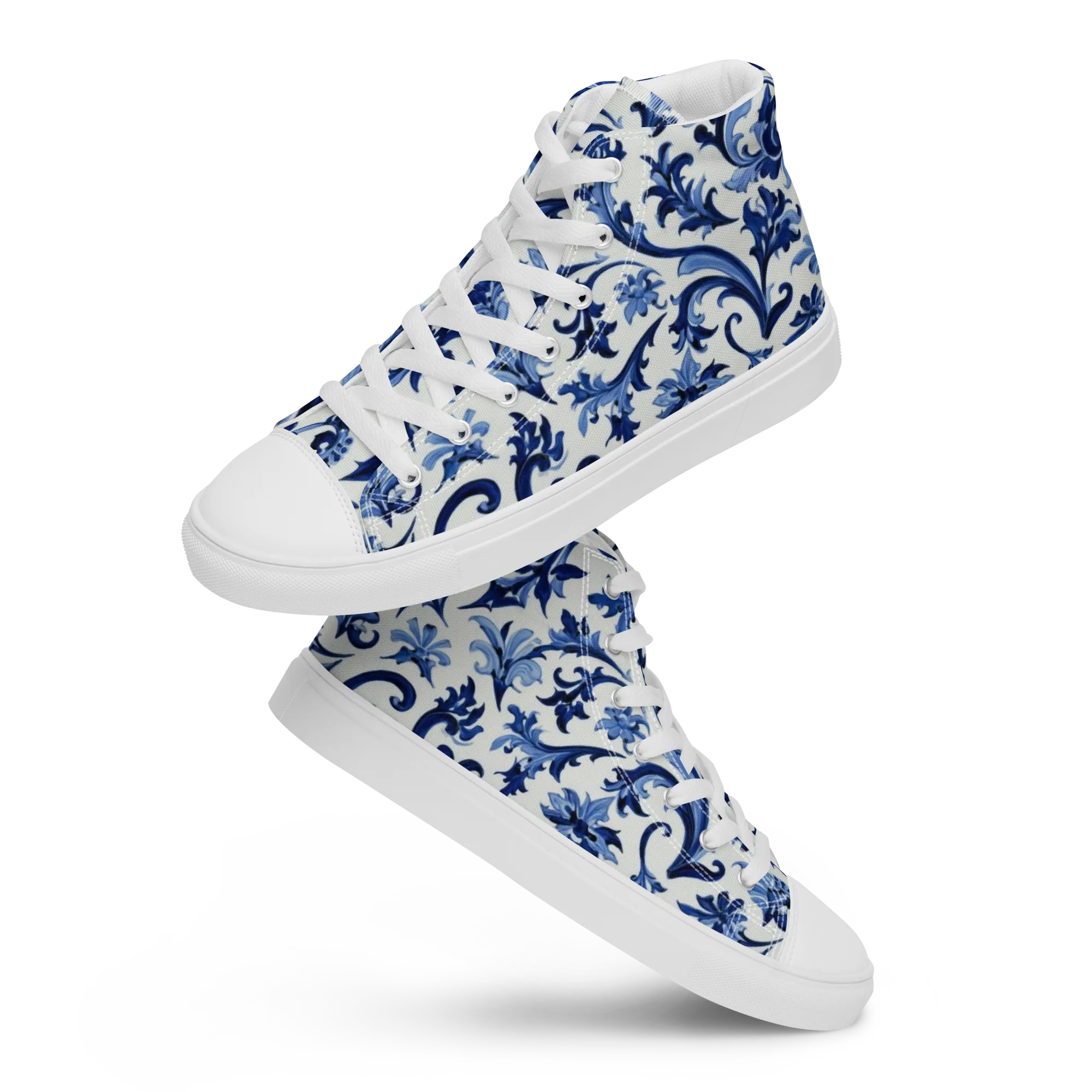 Indigo Filigree on Women's High Top Canvas Shoes — Front