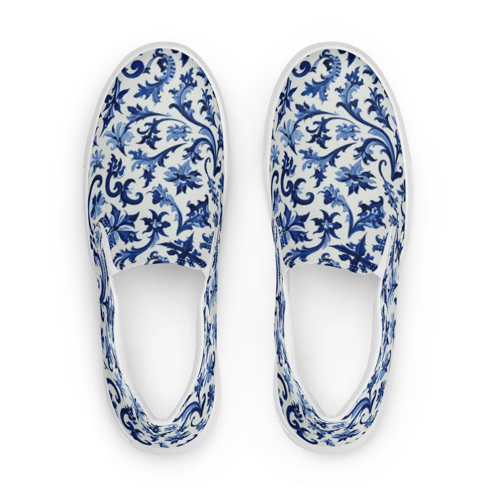 Indigo Filigree on Men's Slip-On Canvas Shoes — Front