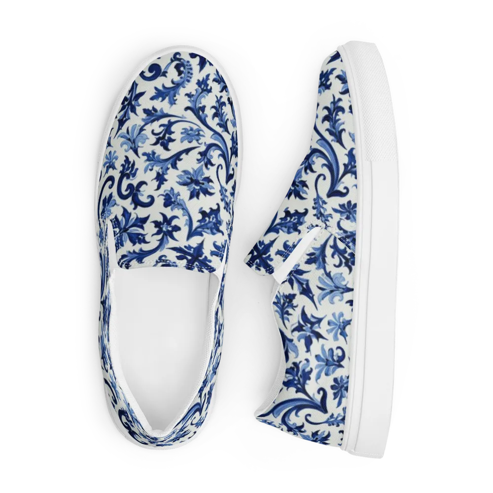 Indigo Filigree on Men's Slip-On Canvas Shoes — Front
