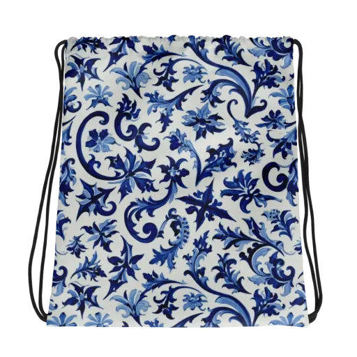 Indigo Filigree on a Drawstring Bag