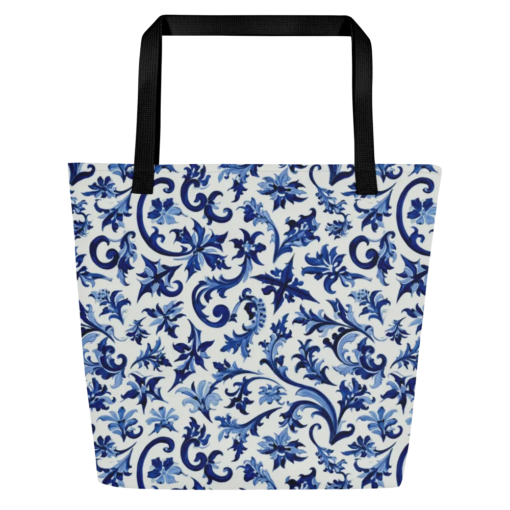 Indigo Filigree on Large Tote Bag W/ Pocket — Front