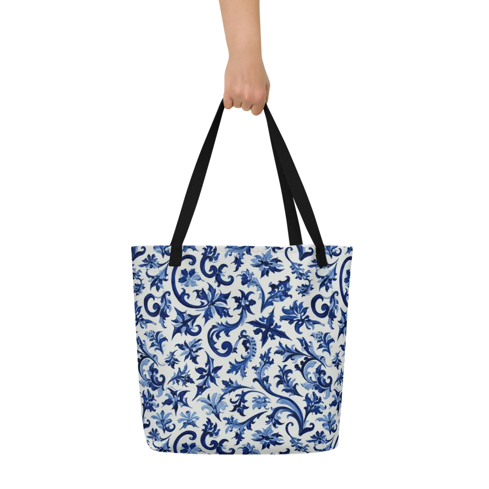 Indigo Filigree on Large Tote Bag W/ Pocket — Front