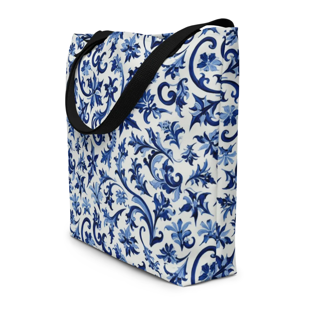 Indigo Filigree on Large Tote Bag W/ Pocket — Front