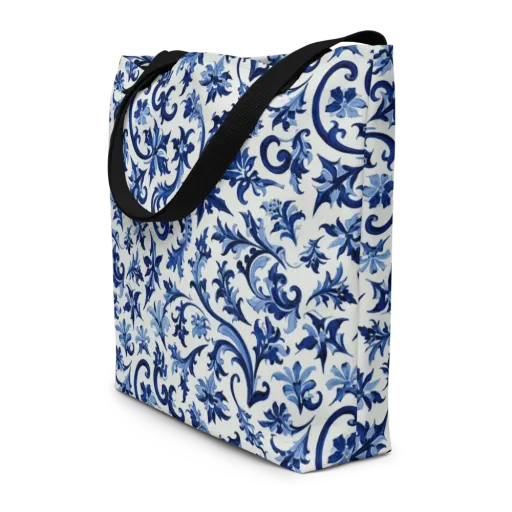 Indigo Filigree on a Large Tote Bag W/ Pocket
