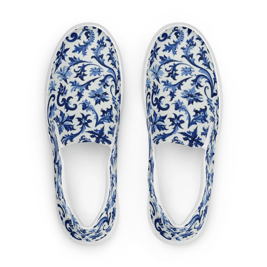 Indigo Filigree on Women's Slip-On Canvas Shoes — Front