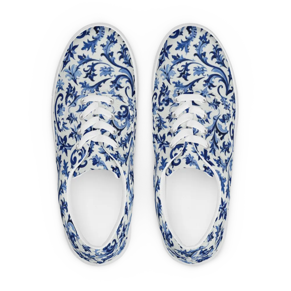 Indigo Filigree on Men's Lace-Up Canvas Shoes — Front