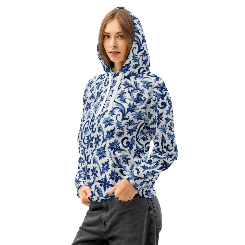 Indigo Filigree on Cotton Hoodie — Left Front