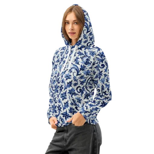 Indigo Filigree on a Cotton Hoodie