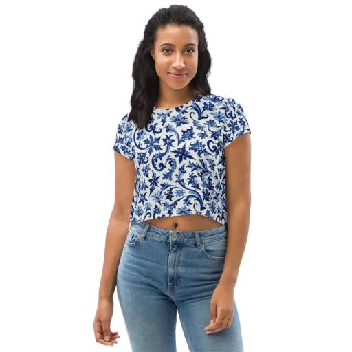 Indigo Filigree on a Crop Tee