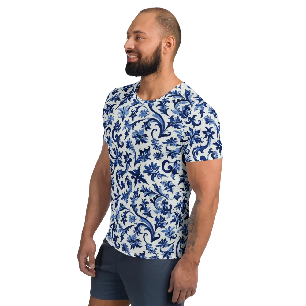 Indigo Filigree on Men's Athletic T-Shirt — Left