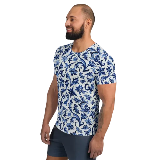 Indigo Filigree on a Men's Athletic T-Shirt