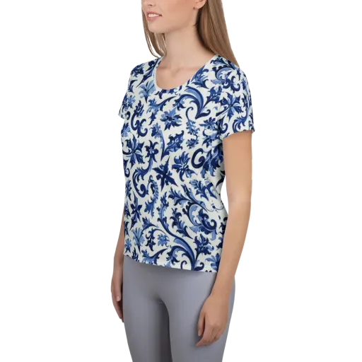 Indigo Filigree on a Women's Athletic T-Shirt