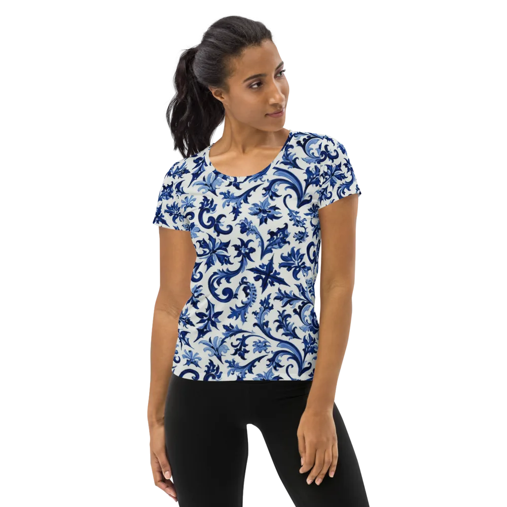 Indigo Filigree on Women's Athletic T-Shirt — Front