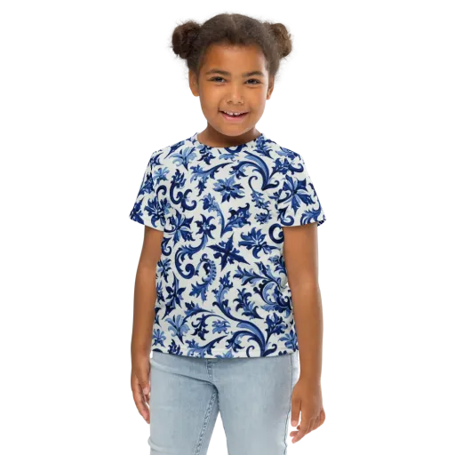 Indigo Filigree on a Kids Crew Neck T-Shirt