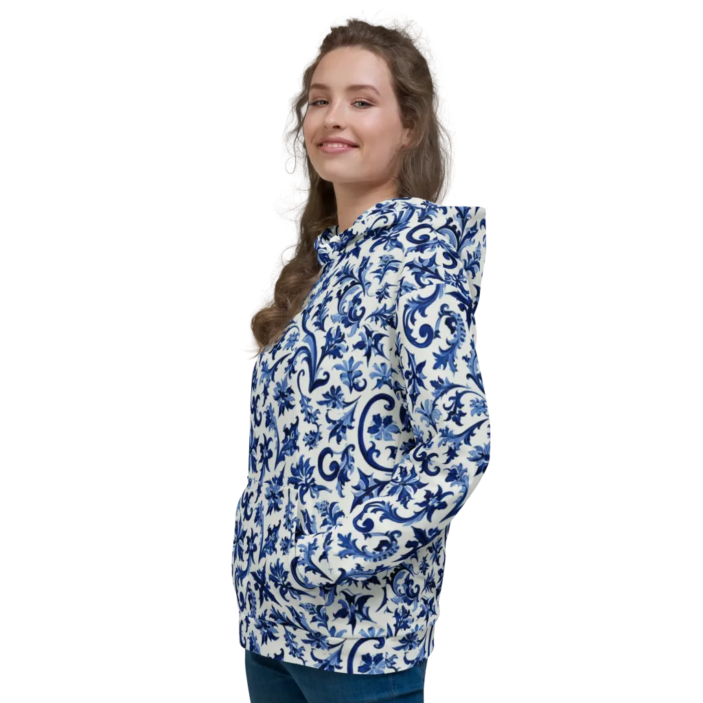 Indigo Filigree on Hoodie — Left